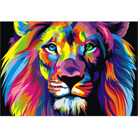 Peinture diamant DIY 5D Lion coloré, kit de peinture diamant cube rond entièrement percé, loisirs créatifs pour la décoration murale de la chambre (1/5)
