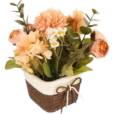 Set di 2 piante artificiali in vaso con rose arancioni, ideali per l'arredamento di casa e ufficio, fiori artificiali che non richiedono manutenzione per librerie, tavoli e finestre. (1/5)