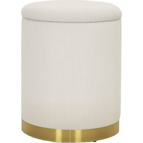CHICFURN puff redondo con almacenaje Ø36 x 44 cm poliéster blanco crema con tapa (1/5)