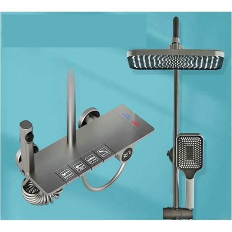 Ensemble de douche mitigeur thermostatique intelli Ensemble de douche à touches de piano, ensemble de système de douche à affichage numérique gris mat en laiton fixé au mur, baignoire de salle de bain (1/5)