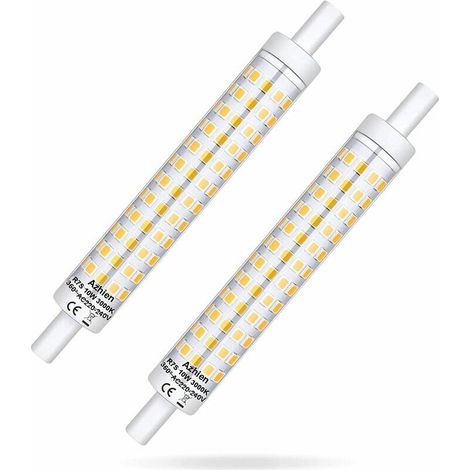 Bombilla LED R7S de 118 mm regulable de 10 W, bombilla R7S de 118 mm de luz blanca cálida de 3000 K, 360 grados, casquillo lineal, sin parpadeo, paquete de 2 [Clase energética A++] (1/5)