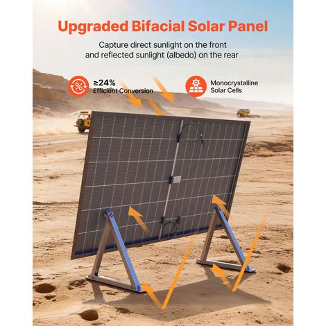 Panneau Solaire Monocristallin 400 W x 2 Panneau Photovoltaïque Bifacial pour Hors Réseau Toit Plat Voiture Bateau Camping-car, Hau… (1/5)