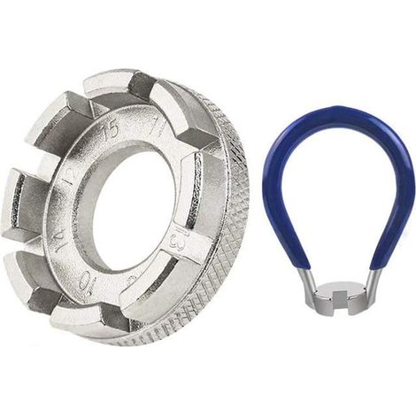 Speichenschlüssel-Werkzeug, Fahrradschlüssel-Speichenwerkzeug, Fahrradrad-Speichenschlüssel, 10-15 Gauge für Fahrrad, Elektrofahrzeug (Silber + Blau)