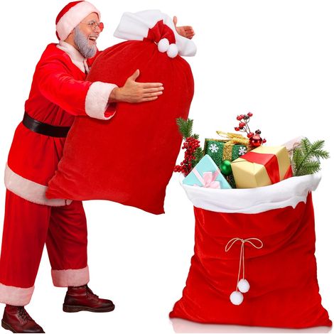 Sac cadeau de Noël en velours, 5070cm, avec cordon de serrage, convient pour les cadeaux de Noël, les jouets et les articles de fête (1 pièce) (1/5)