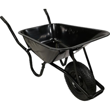 90 Litre 150kg Capacity Heavy Duty Outdoor Galvanised Pneumatic Metal Garden Wheelbarrow in Black (1/5)