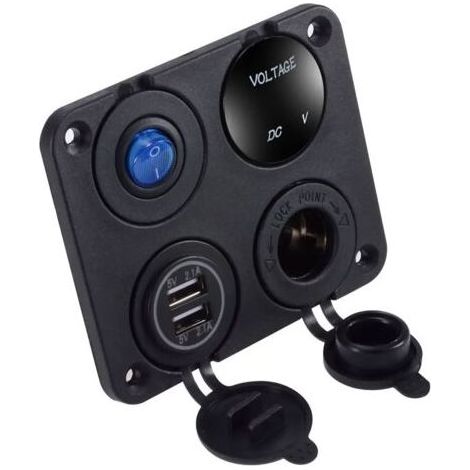 PA Panneau de commutation 4 en 1, voltmètre numérique étanche, alimentation de voiture 12V, double chargeur Usb, prise allume-cigare avec interrupteur à bascule (1/5)