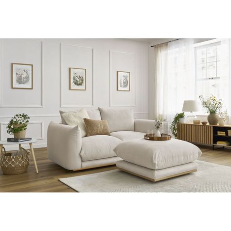 BOBOCHIC - Canapé droit fixe 2 places ERNEST avec pouf   Beige (1/5)