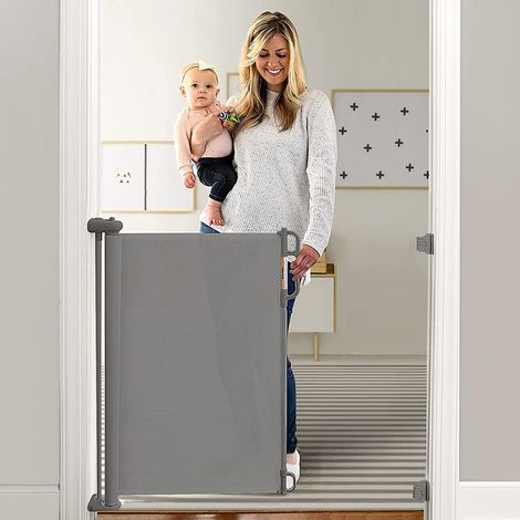 Barrière Sécurité Rétractable, Gris, 140cm, Escalier, Bébé Relocalisable, Porte, Couloir, Enfant, Installation Facile, Intérieur (1/2)