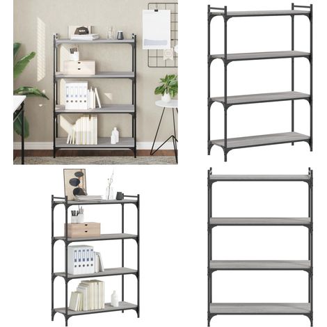 Bücherregal 4 Böden Grau Sonoma 80x30x120 cm Holzwerkstoff - Buche Regal - Bücherregal Grau - Wohnraumorganisation - Regal Mit Schubladen - Holzregal - Home & Living