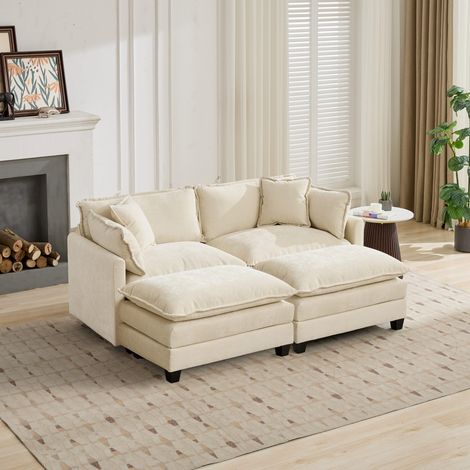 Canapé nuage 2 places (ottoman non inclus), canapé d'angle moderne, pour salon, chambre et appartement, coussin d'assise rembourré double couche confortable, tissu chenille respirant, beige, (1/5)