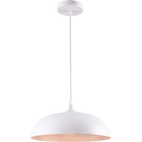 Lampadario a sospensione industriale a campana 35cm in metallo con attacco E27 vintage per salotto cucina nero bianco Bianco