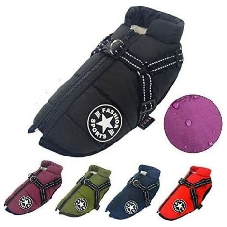 Manteau pour Chiens Imperméable avec Harnais et Bandes Réfléchissantes - Confortable et Lavable en Machine - Noir XXL (1/4)