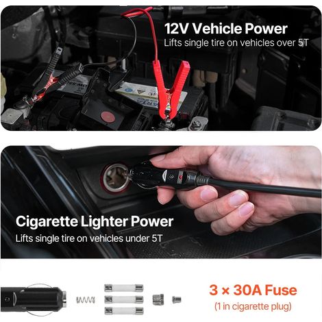 Gato hidráulico eléctrico para automóviles, 5 toneladas, rango de elevación hidráulica 6,1-17,7 pulgadas, potencia máxima de entrada 180 W, par máximo 350 N·m, dimensiones 12,4 x 6,1 x 6,1 pulgadas (1/5)