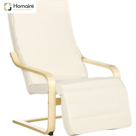 HOMAIRE Relaxsessel Schwingstuhl mit verstellbarem Fußteil en bois de bouleau et optique lin crème pour salon