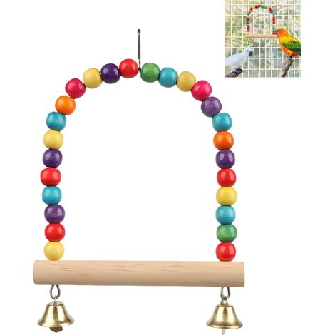 1 Balançoire Oiseau,Bois Naturel,Jouet Perroquet,Accessoire Cage,Pour Perruche Calopsitte