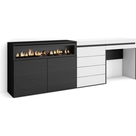 Skraut Home - Buffet, Bahut, Meuble de Rangement, 227x75x35 cm, Chambre à coucher, pièce, Cheminée électrique, Commode, Buffet, Coiffeuse, Style moderne, Blanc (1/5)