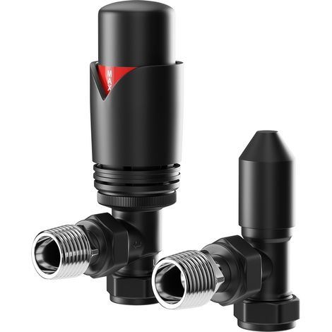 Colore Dias Matt Black Thermostatic Angled Radiator Valves (1/5)