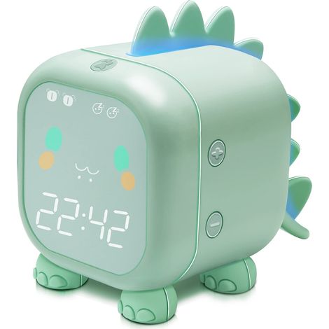 Réveil enfant dinosaure avec lumière réveil et veilleuse, horloge numérique chambre enfant, réveil pédagogique sommeil, USB cadeau anniversaire garçon fille vert (1/5)