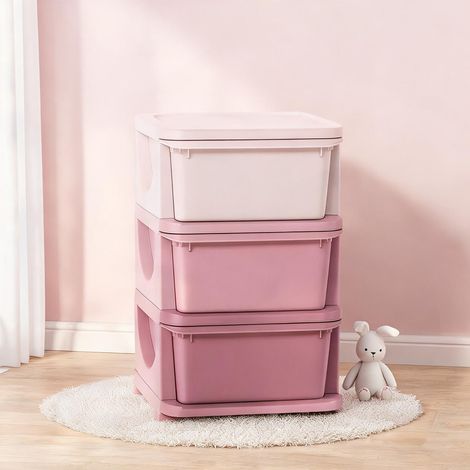 Plastique rose coffre de rangement enfant 3 tiroirs 37 x 37 x (1/5)