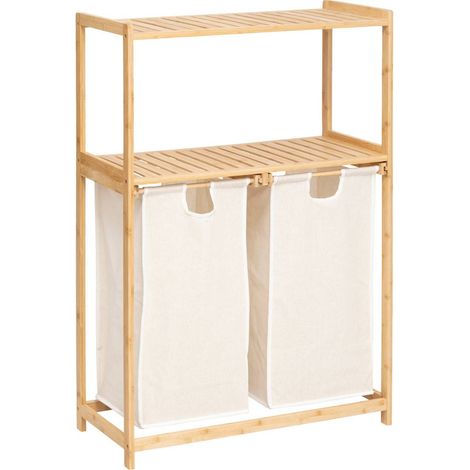 Scaffale tidy box con 2 sacchi per biancheria in bambù marrone 72x33cm - 5five