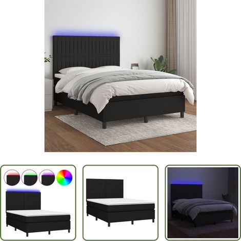 Matratze - Boxspringbett mit Matratze & LED Schwarz 140x200 cm Stoff (1/5)