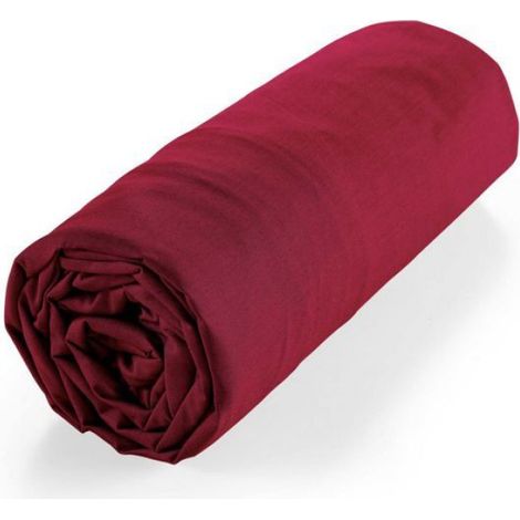 Drap Housse - 100% Coton Bio - 180x200 cm - Pour Lit 2 Personnes - Bordeaux - 1 Pièce (1/5)