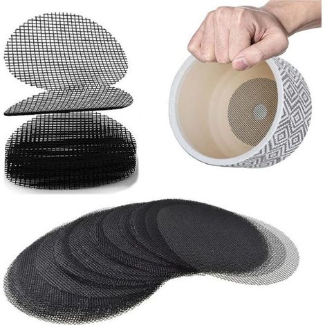 Rejilla de drenaje para bonsáis, paquete de 100 piezas, estera para macetas redondas, rejilla de plástico para copas de bonsái, macetas o jardineras (1/3)