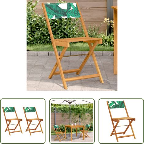 Chaise de bistro - Chaises de bistrot lot de 2 motif de feuilles acacia et tissu (1/5)