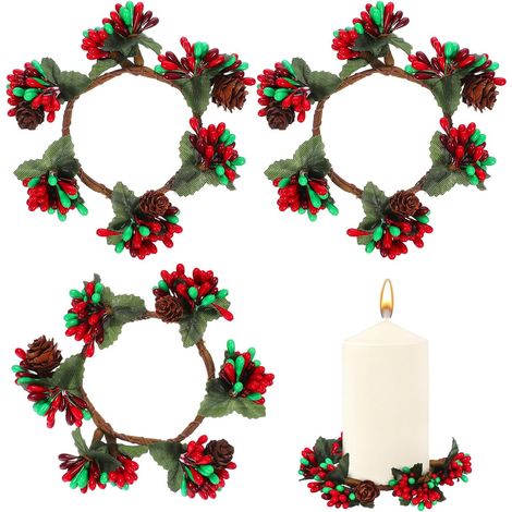 Décoration de Noël Lot de 4 Anneaux de Bougies Guirlande de Baies pour Sapin et Porte d'Entrée Couronne de Table Soi-Même Accessoire Rouge Vert (1/5)