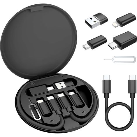 Kit Adaptateur Multi USB C 6 en 1,Boîte de Voyage Prise USB 3.0 OTG  avec Câble 0.3M 100W,Type C vers iOS,Convertisseur USB C vers Micro,Rangement Cartes,Éjecteur SIM,Transfert de Données (1/5)