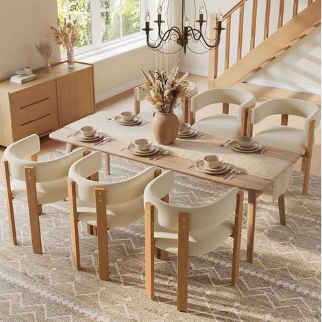 Sedia da pranzo in metallo e flanella beige, ergonomica, imbottita, con gambe effetto legno,54.5×44×72.5cm (1/5)