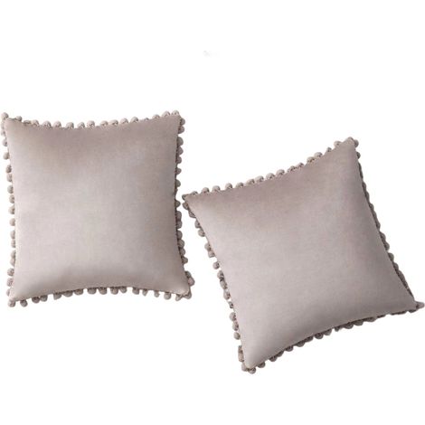 Housse De Coussin - Velours À Pompons - 45 x 45 cm - Vert Foncé - Pour Canapé Chambre Voiture - Lot De 2 (1/5)