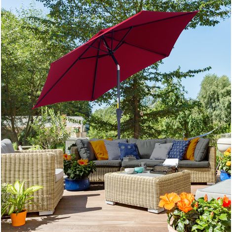 Sonnenschirm Ø260x235 cm rot Aluminium mit Kurbel und Kippfunktion (1/4)