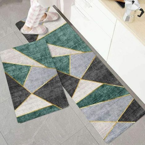 Tapis de cuisine antidérapant - Serbia - Lot de 2 tapis - Dimensions 40x60 cm et 40x120 cm - Polyester doux (1/5)