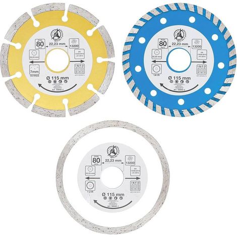 Jeu de 3 Disques de Coupe Diamant 115 mm - D.20 mm Perçage Frontal - Coupe Précise et Durable, Pro - D-Work (1/5)