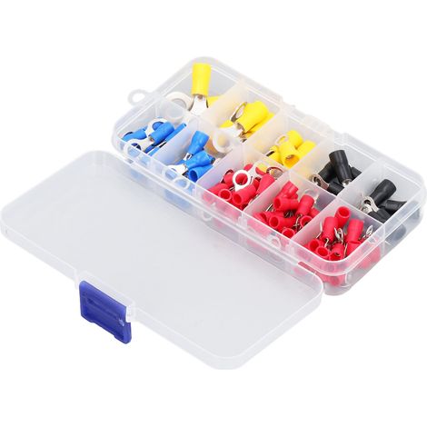 Lot de 102 bornes anneau isolées 10 specs variées connecteurs câble retardateur de flamme PVC cuivre rouge boîtier rangement (1/5)