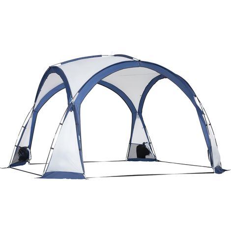 Tente de camping dôme familiale 6-8 personnes 4 portes filet zippé tissu Oxford amovible crochet lampe sac transport 350x350x230cm blanc bleu