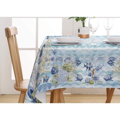 Tovaglia Tavolo Cucina Copritavola Digitale 100% Cotone Mare Blu SV, misura145x190coloreMare Blu (1/4)