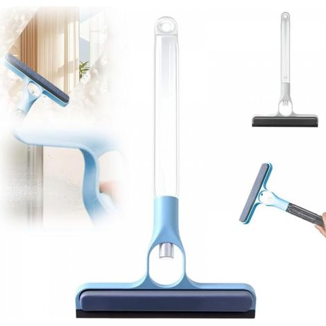 Raclette de nettoyage de vitres 3 en 1, outil de nettoyage de vitres, raclette de douche (bleu, manche court - 1 pièce) (1/5)
