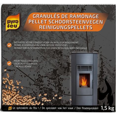 Pyrofeu – Granulés de ramonage 1,5kg – Efficacité optimale pour poêles et chaudières à pellets – Composition : maïs et chlorure d'ammonium (1/2)