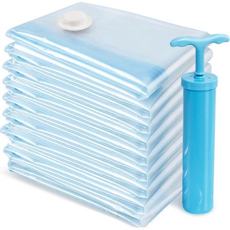Sacs de rangement sous vide (100 x 80 cm) avec pompe manuelle, lot de 7, transparents-AquaForge (1/3)