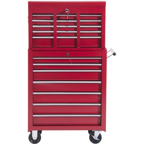 Chariot d'atelier vide avec tiroirs verrouillables, coffre à outils, clés et tapis antidérapants, rouge (1/5)