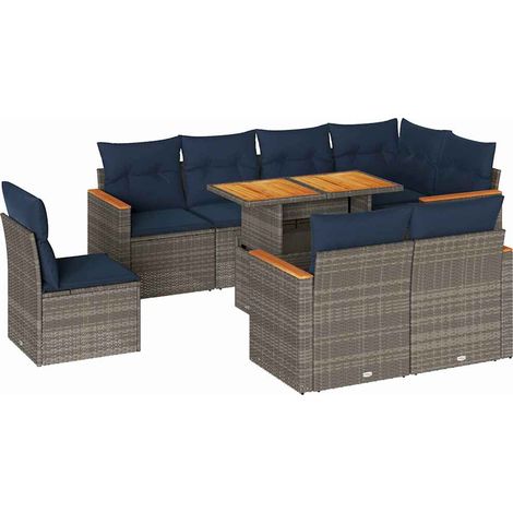 Maison Exclusive - Set Divano da Giardino 9 pz con Cuscini Grigio in Polyrattan (1/5)