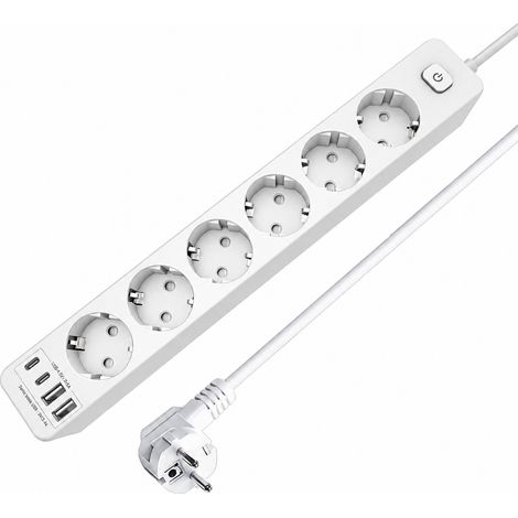 Multiprise standard européen 6 prises Z6 blanche avec ports USB boîtier PC et cuivre blanc 500 g – Livraison gratuite (1/5)