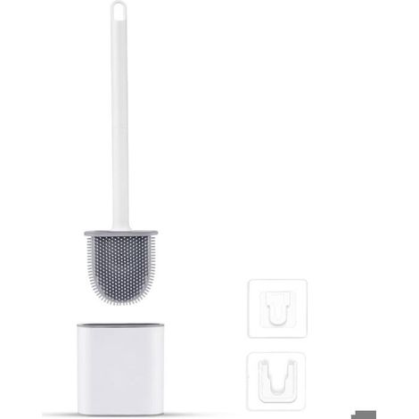 Brosse WC en silicone – Anti-goutte et antibactérienne – Séchage rapide – Support mural ou au sol – Poils en caoutchouc durables (1/5)