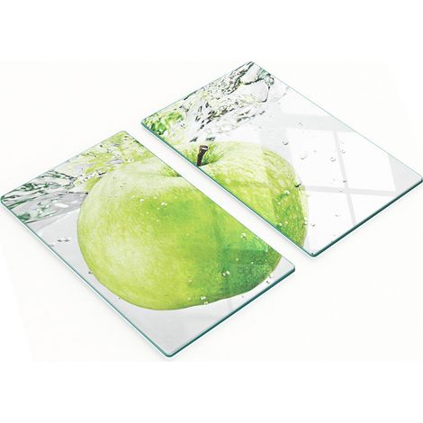 Taglieri decorativi in vetro per tagliare e servire, colore mela e acqua, 2x30x52 cm (1/5)