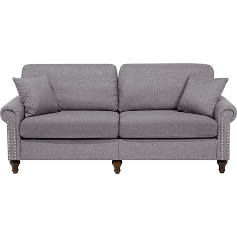 Divano a 3 Posti in Stile Chesterfield Grigio Chiaro con Schienale Basso Otra