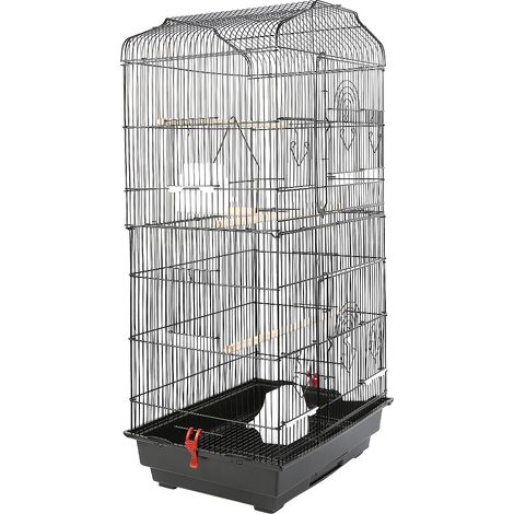 Cage pour oiseaux 92cm – Métal et bois de pin – 4 mangeoires et 3 perchoirs – Pour canaris et perroquets – Résistante à la rouille – Aqrau (1/5)