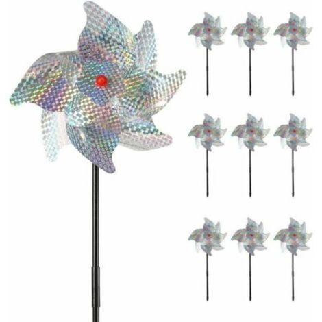 Moulin à vent répulsif oiseaux - PZCC - Lot de 10 - Dimensions 50x20 cm - Réfléchissant - Effaroucheur efficace