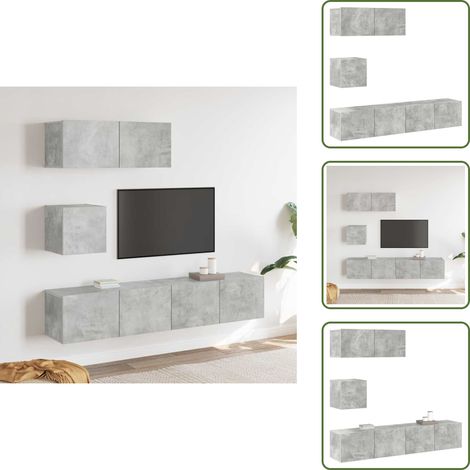 Ensemble de meubles TV 4 pcs Gris béton Bois d'ingénierie - Meuble Tv Gris - Meuble Tv Mural - Meuble Tv Suspendu - Rangement Tv - Étagère Murale (1/5)